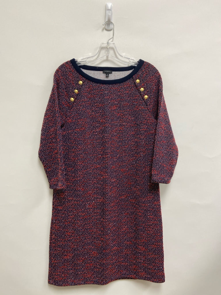Talbots Size M Navy White/Orange Speckles Long Sleeve Ladies Dress