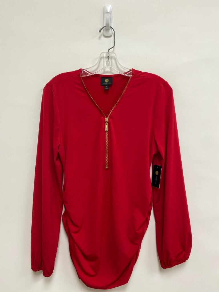 NWT JM Collection Size S Red Zipper V Neck Ladies Top