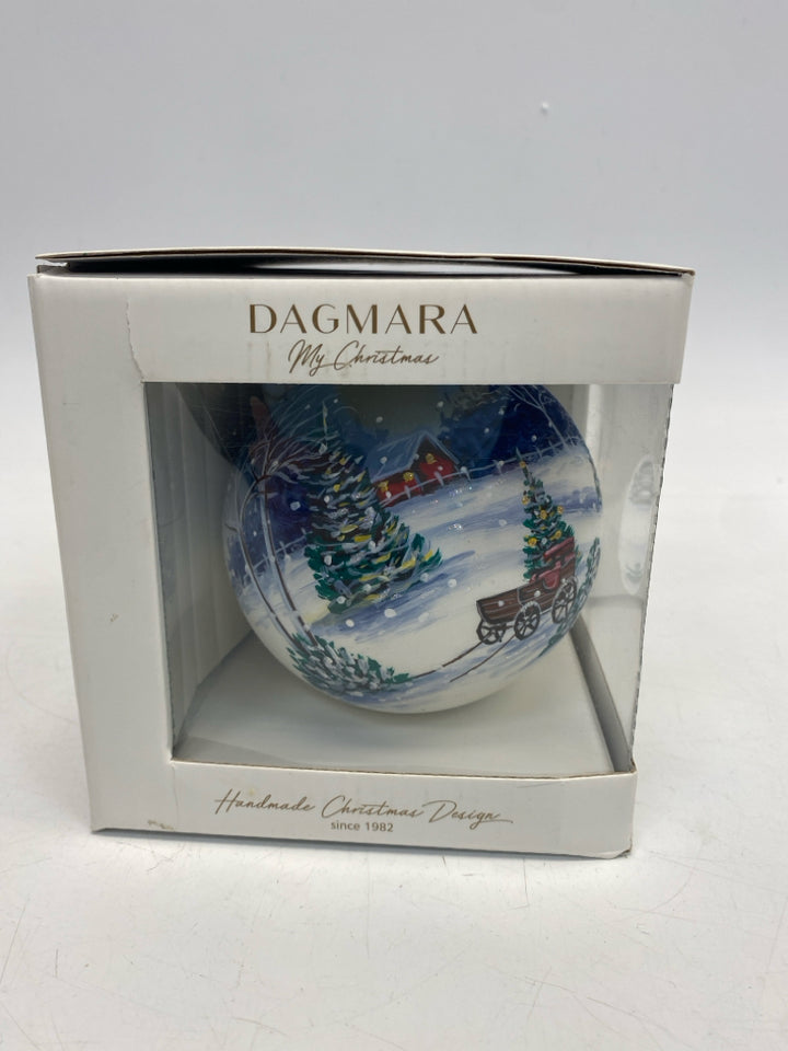 NEW/BOX White Blue Glass Ornaments