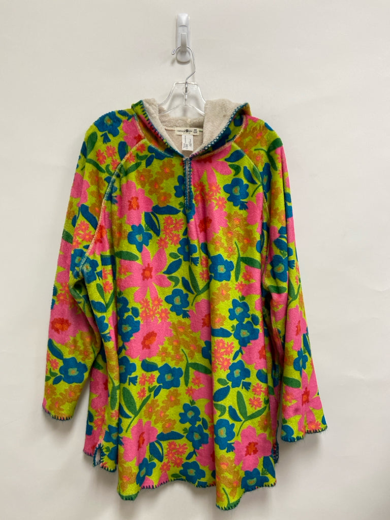 Natural Life Size OSFM Green/Blue Pink/Orange Floral Hooded Ladies Lounge Top