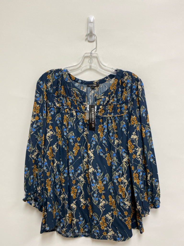 NWT Papermoon Size L Navy Blue/Yellow Flowers Ladies Top