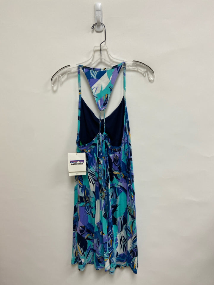 NWT Patagonia Size M Blue Aqua/White Leaves Sleeveless Ladies Dress