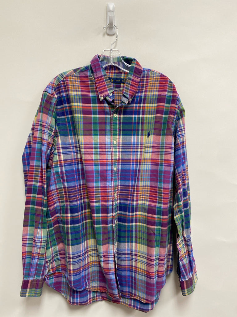 Ralph Lauren Size XL Purple Blue/Green Plaid Button Down Men&
