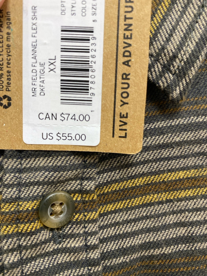 NWT Eddie Bauer Size 2X Dark Olive Cream/Brown Striped Men&