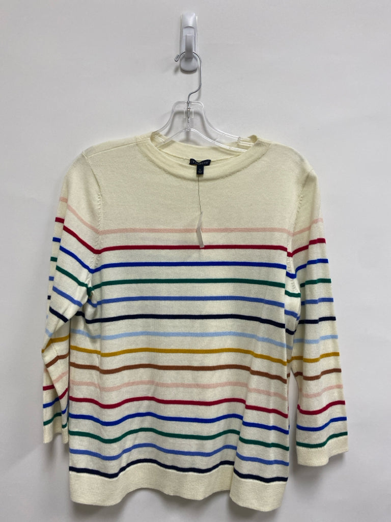 NWT Talbots Size L Cream Multi Color Stripes 3/4 Sleeve Ladies Sweater
