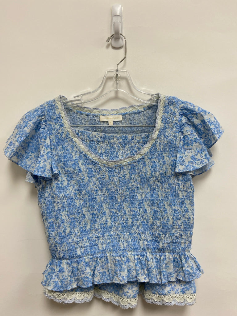 LoveShackFancy Size L White/Blue Smocking Ladies 2pc Skirt