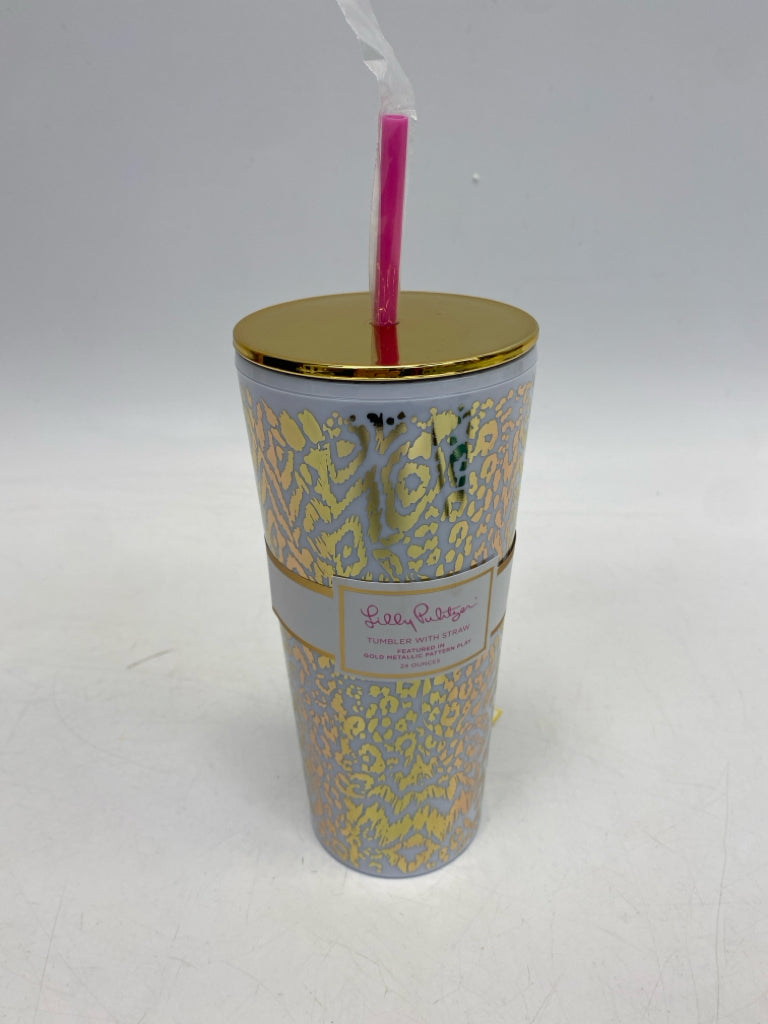 NEW LILLY PULITZER Gold White Animal Print Tumbler