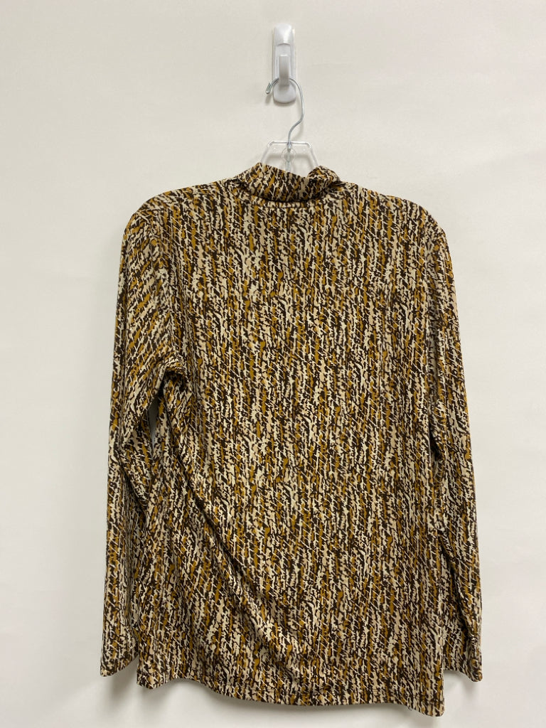 J McLaughlin Size M Tan/Brown Beige Print Turtleneck Ladies Top