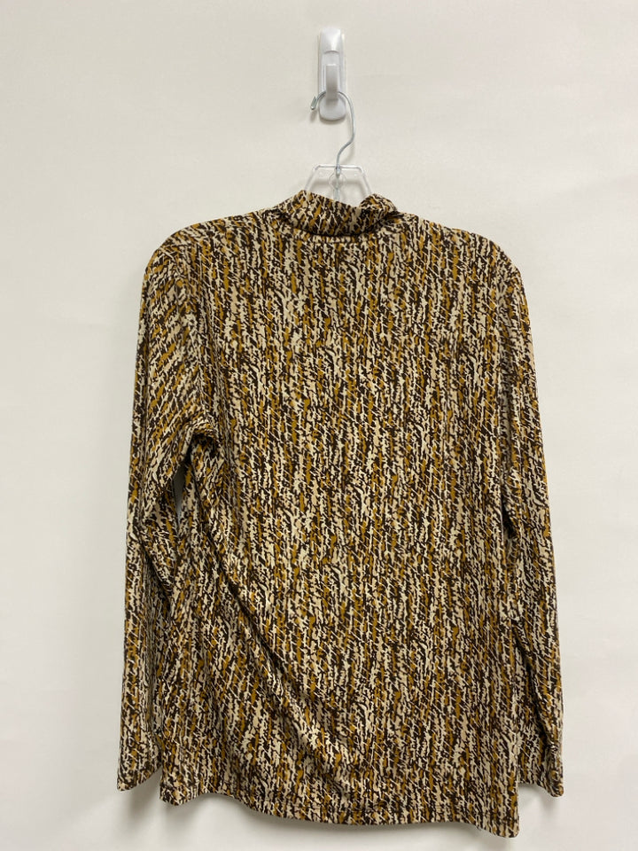 J McLaughlin Size M Tan/Brown Beige Print Turtleneck Ladies Top