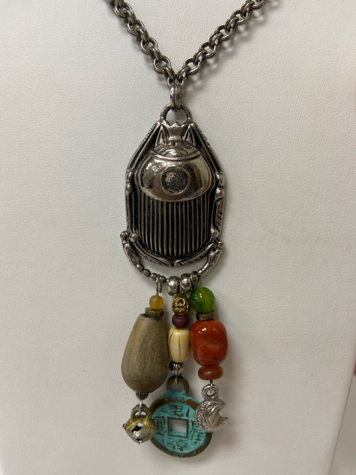 Silver Color Multi Color Charms Necklace