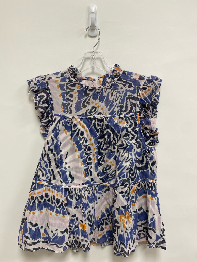 Marie Oliver Size S Blue/White Black/Orange Abstract Sleeveless Ladies Top