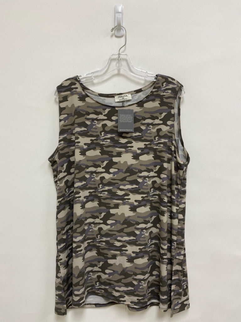 NWT Zenana  SIZE  1X Taupe Gray Camouflage Sleeveless Plus Size Top