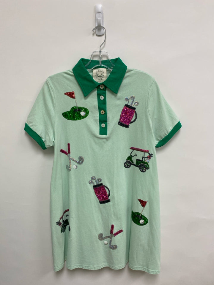 Fantastic Fawn Size S Mint Green Multi Color Sequins Polo Ladies Dress