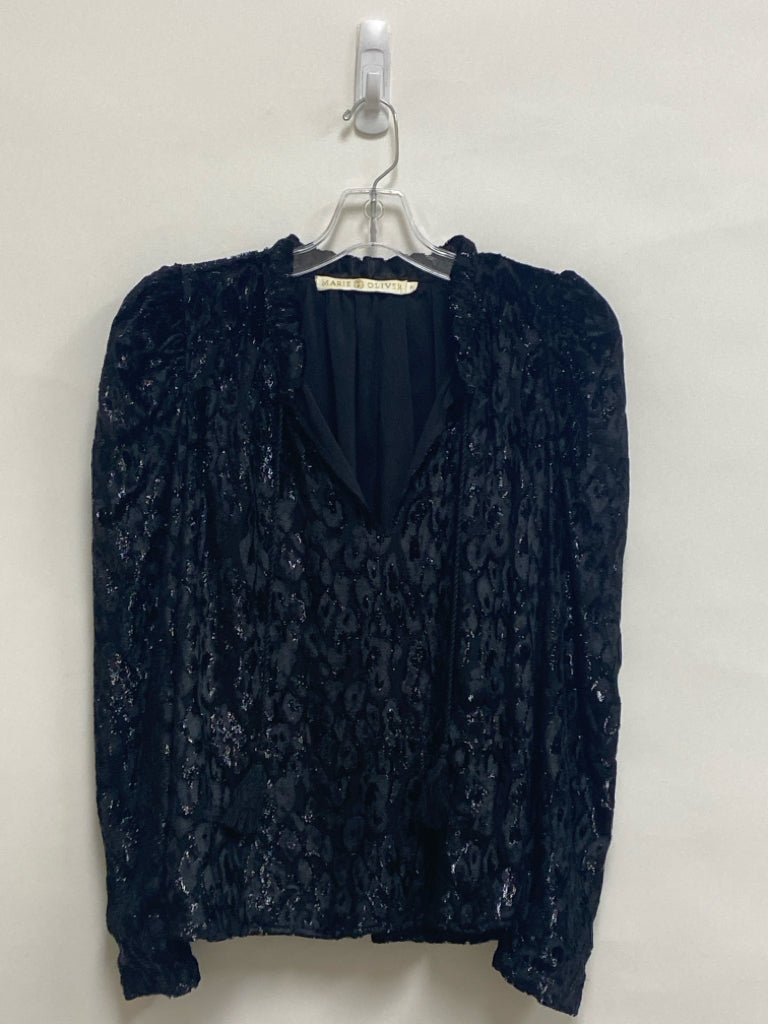 Marie Oliver Size S Black Animal Print Velour Ladies Top