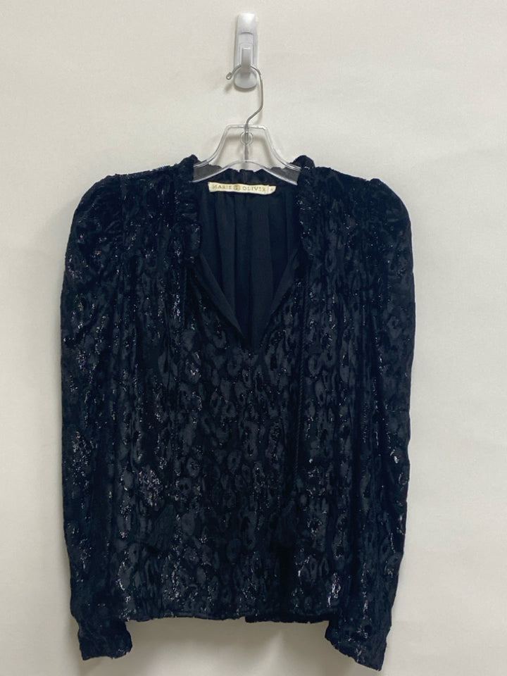Marie Oliver Size S Black Animal Print Velour Ladies Top