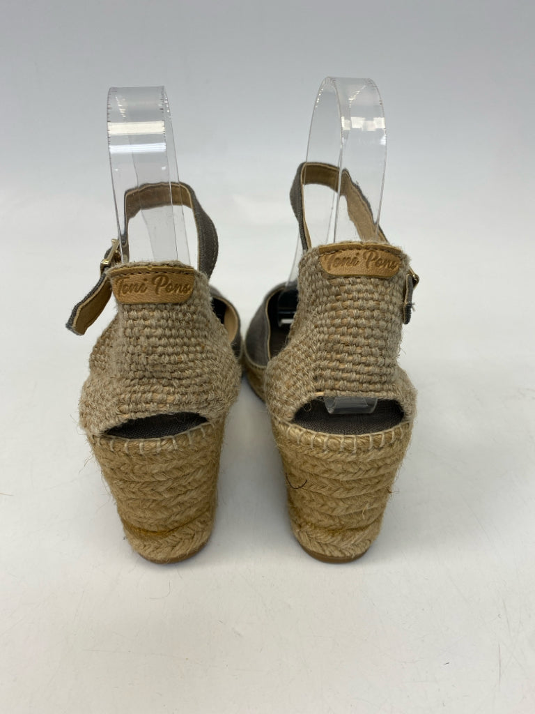 NWOT Toni Pons Size 37 Dark Gray Tan Wedge Sandals