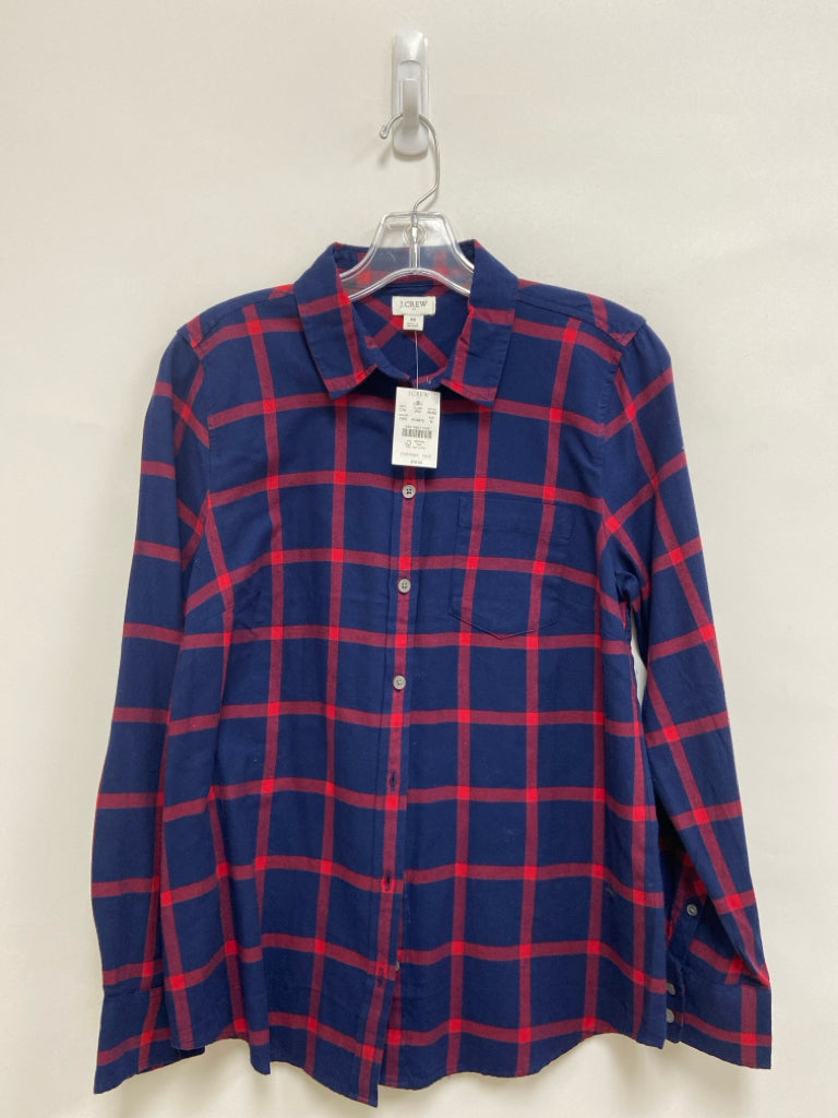 NWT J Crew Size M Navy/Red Windowpane Long Sleeve Ladies Top