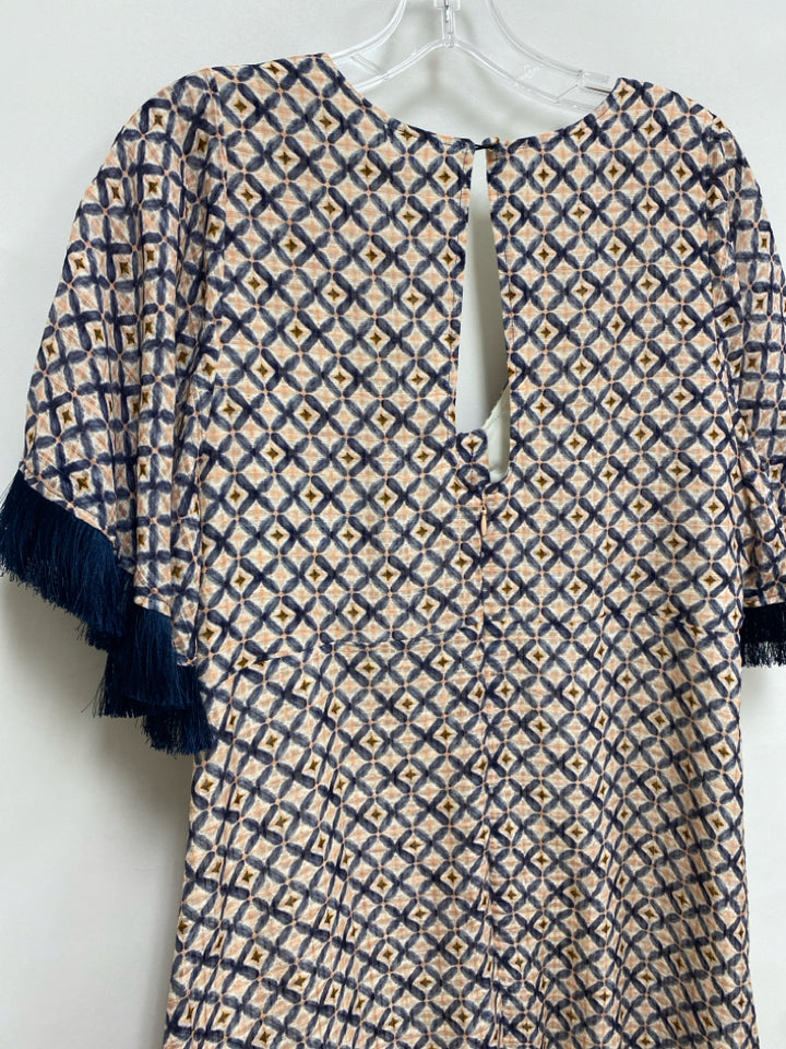 Marie Oliver Size 10 Peach Navy Diamond Print Fringe Ladies Dress