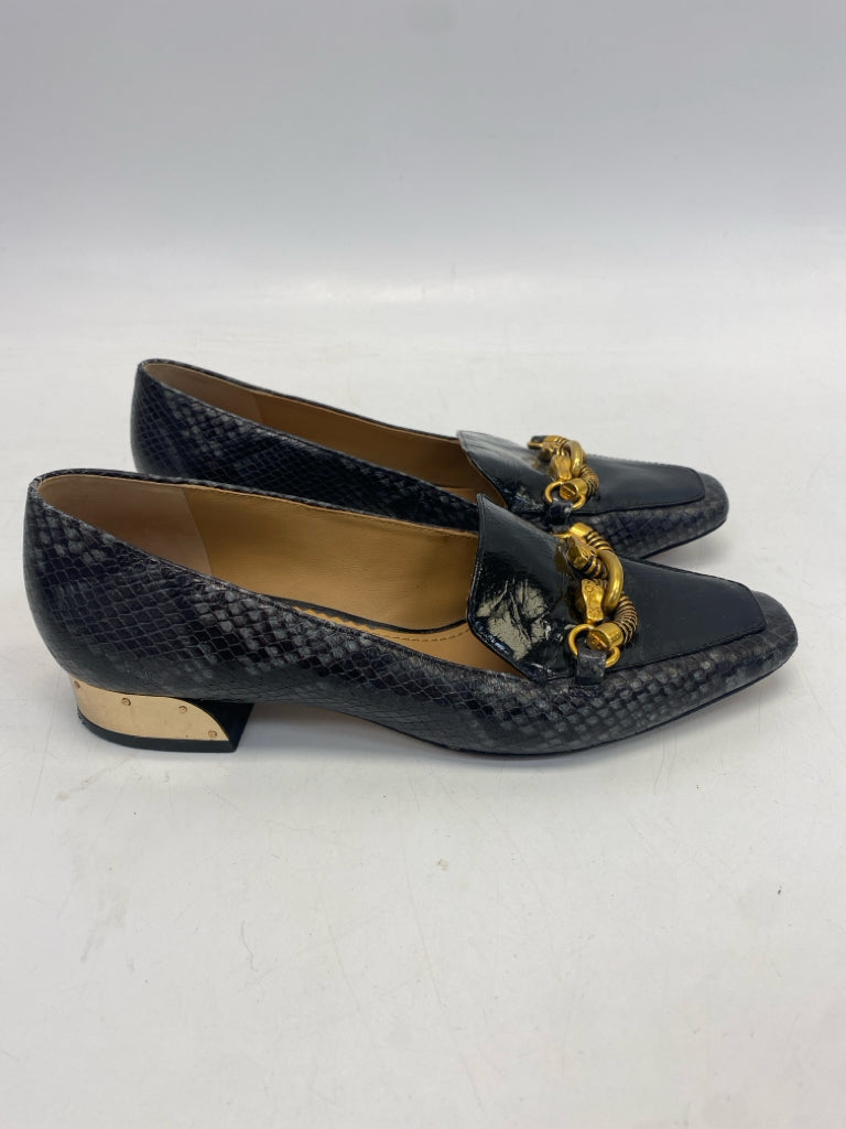 Tory Burch US Shoe Size 8 Black/Gray Gold Accent(s) Snakeskin Flats