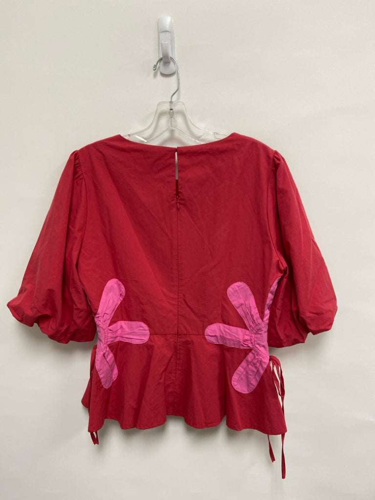 Size L Red Pink Applique Puff Sleeve Ladies Top