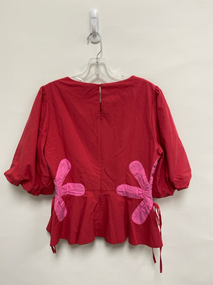 Size L Red Pink Applique Puff Sleeve Ladies Top