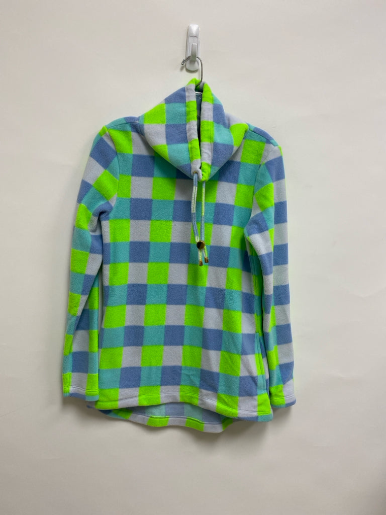 dudley stephens Size XS Neon Green Pale Blue Checkered Cowl Neck Ladies Pullover