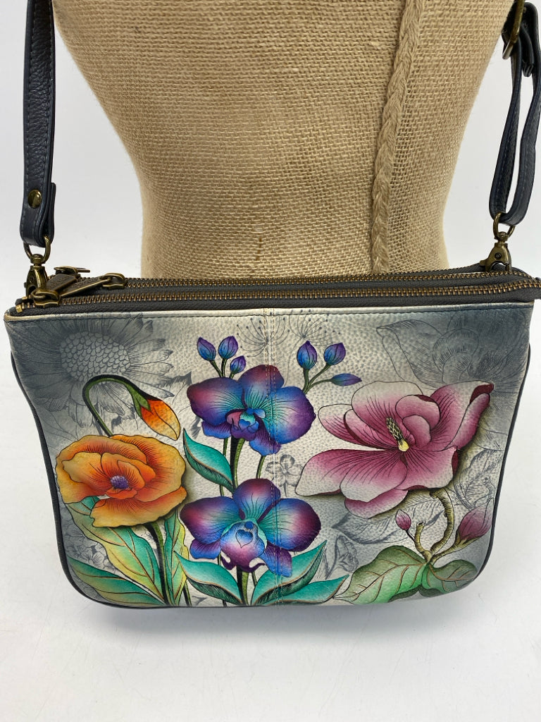 Anuschka Gray Multi-Color Flower(s) Crossbody