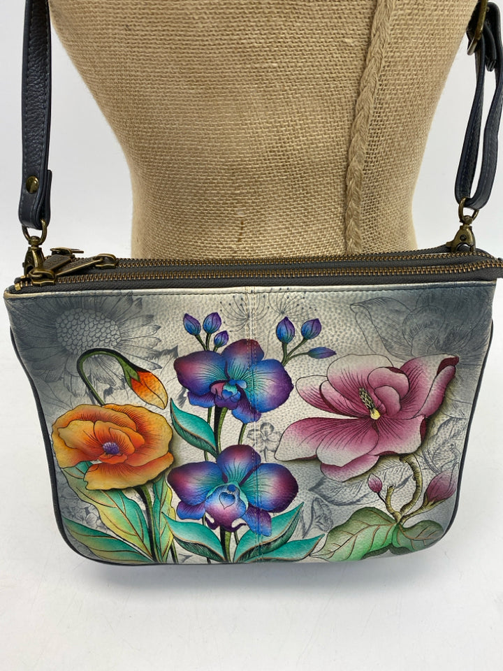 Anuschka Gray Multi-Color Flower(s) Crossbody