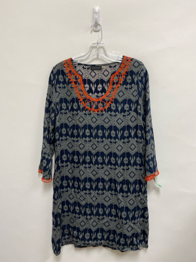 mittoshop Size M Navy Gray/Orange Print Embroidered Ladies Dress