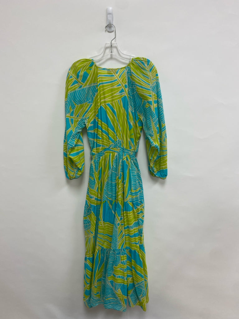 OLIVIA JAMES Size M Blue Green Leaves Ladies Dress