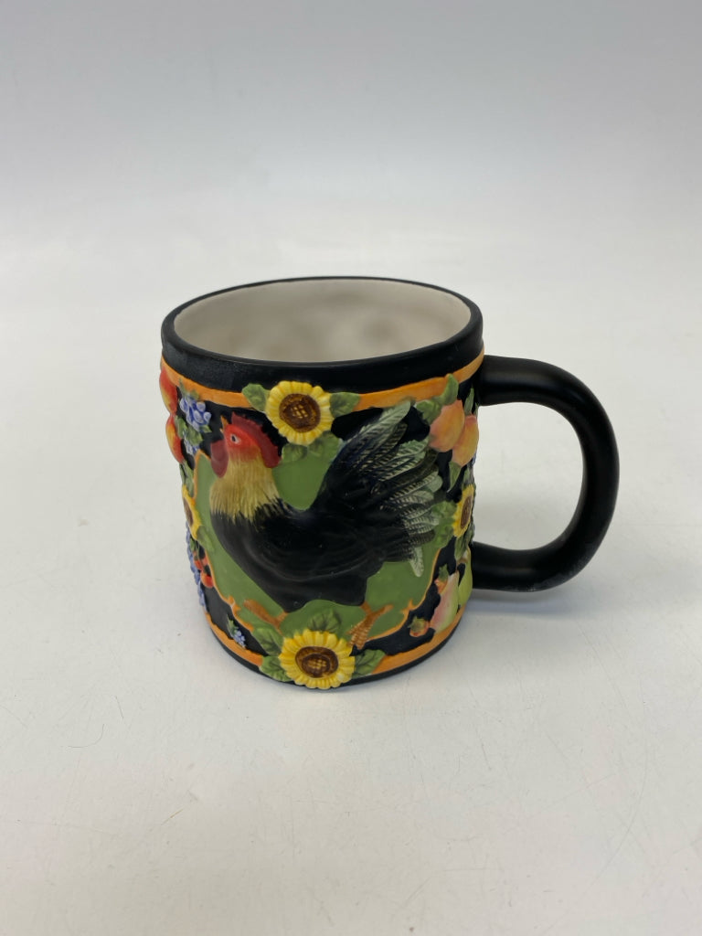 Black Multi Color Rooster Coffee Mug