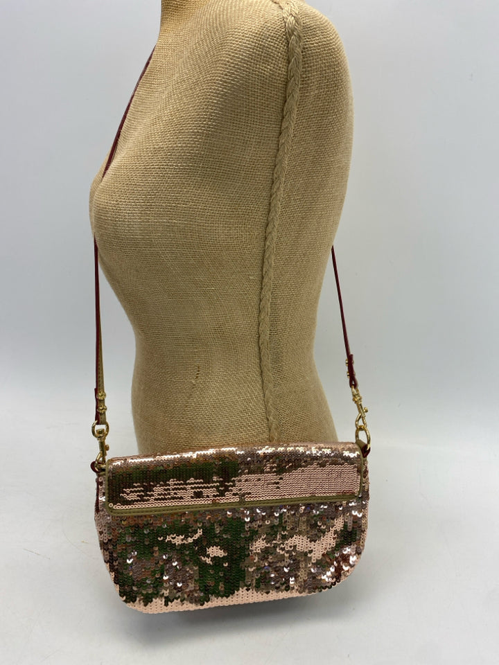 MZ Wallace Tan Rose Gold Sequined Crossbody