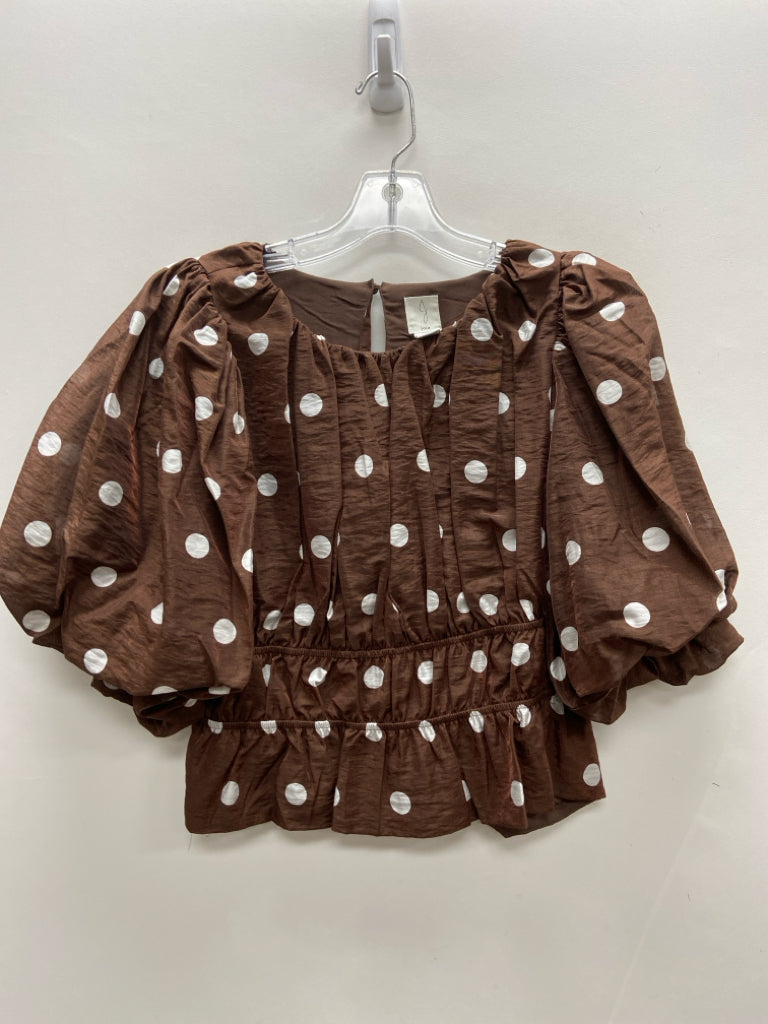 Joie Size M Brown White Polka Dot Ladies Top