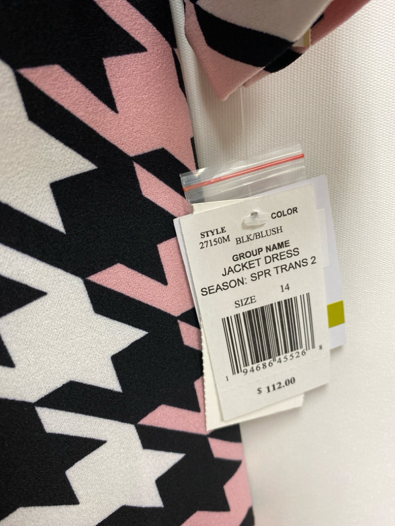 NWT danny and nicole Size 14 White/Pink Black Houndstooth Ladies 2pc Dress