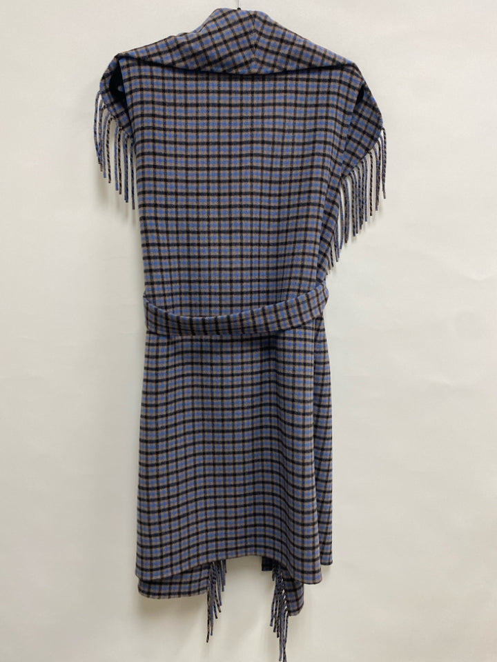 NWT Elie Tahari Size M Camel Blue Plaid Wool Blend Ladies Vest