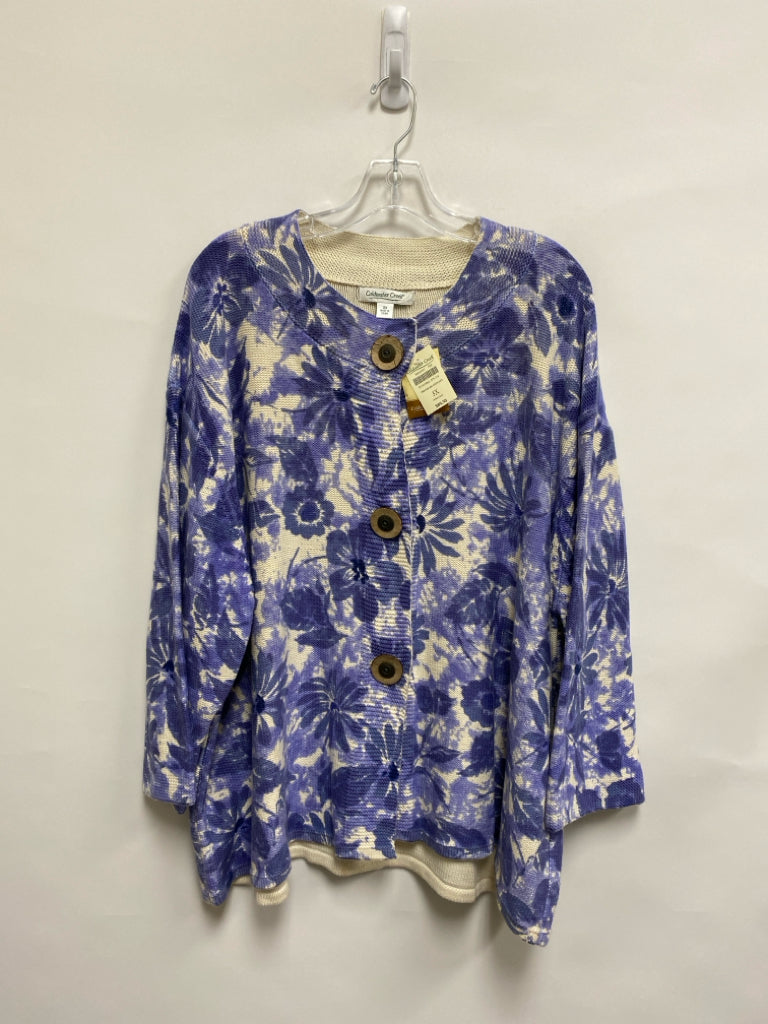 NWT Coldwater Creek Size 3X White Blue Floral Plus Size Sweater