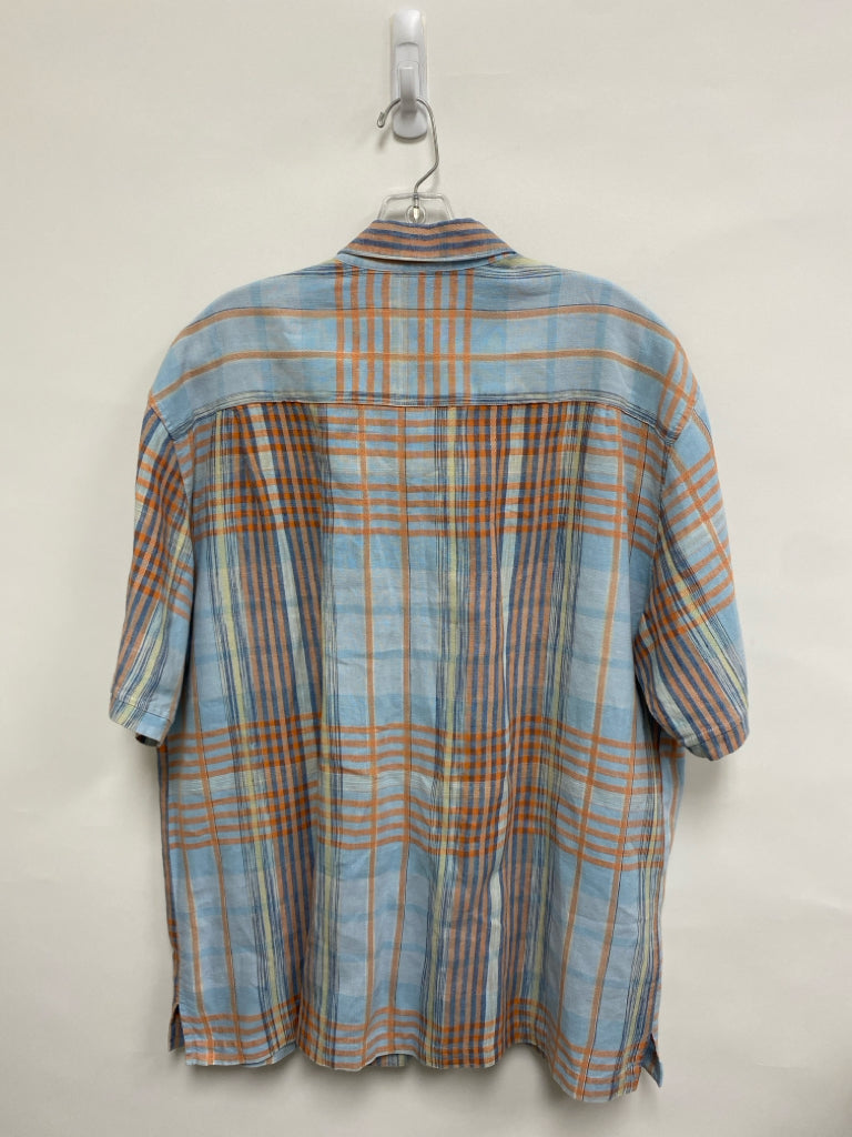 Cubavera Size XL Pale Blue Orange/Blue Plaid Button Up Men&