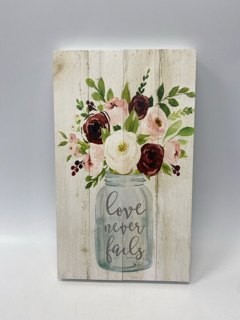 Cream Pink/Multi Wood Wall Hanging
