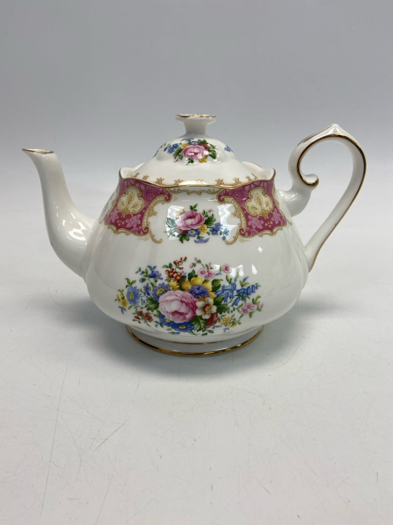 Royal Albert White Pink/Multi Flowers China Tea Pot