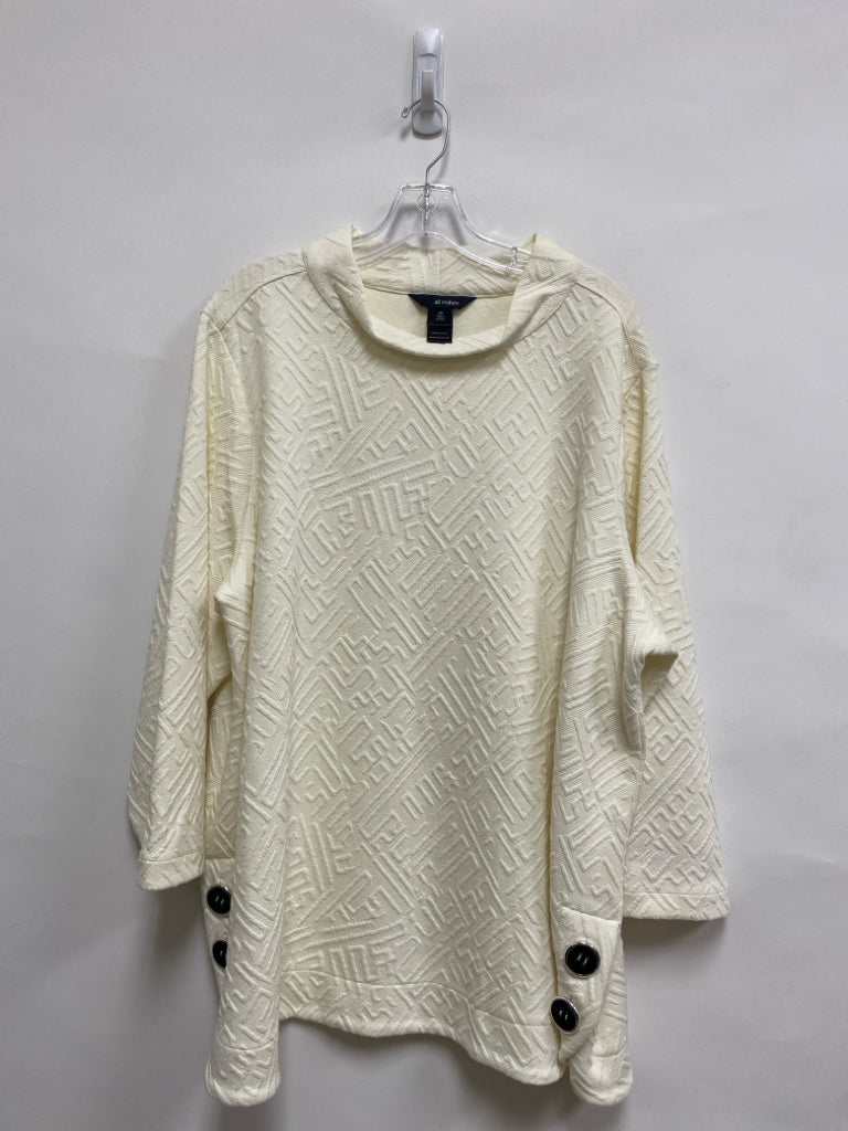 Ali Miles Size 2X Ivory Texture Mock Neck Plus Size Top