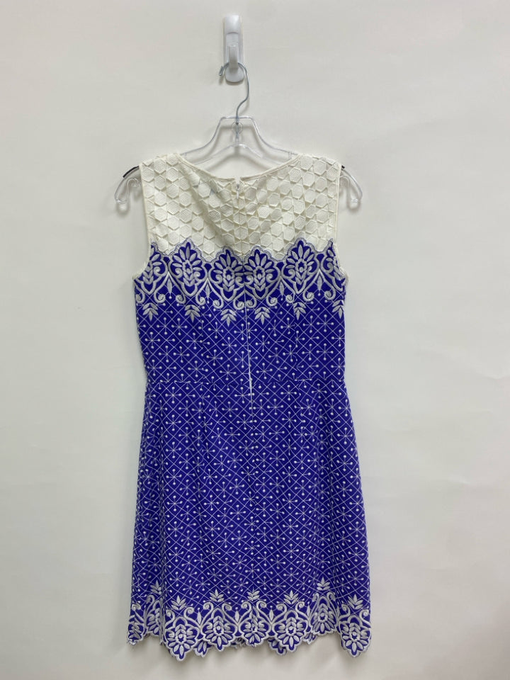 Antonio Melani Size 6 White Blue Cut-Out Sleeveless Embroidered Ladies Dress
