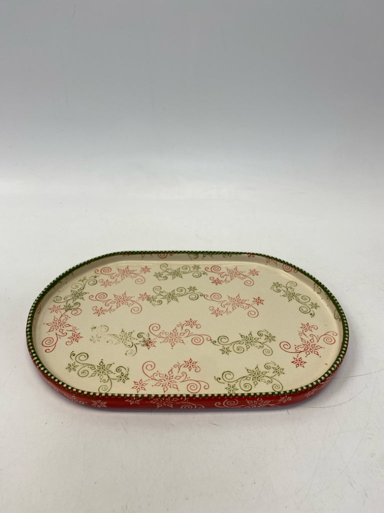 Temp-tations Cream Red/Green Snowflakes Ceramic Christmas