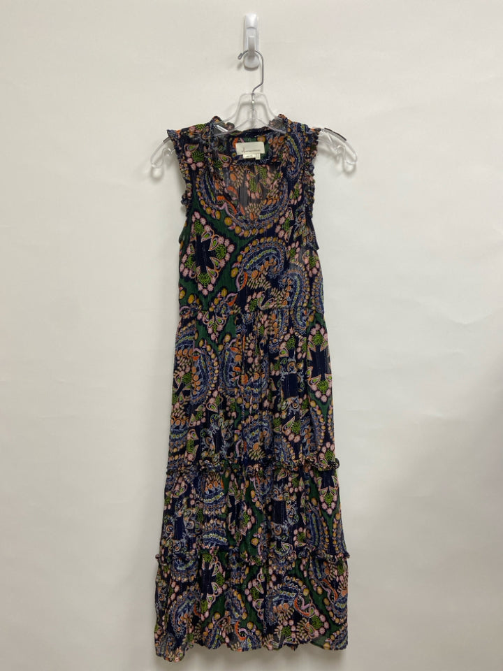 Anthropologie Size 2 Black Orange/Multi Paisley Sleeveless Ladies Dress