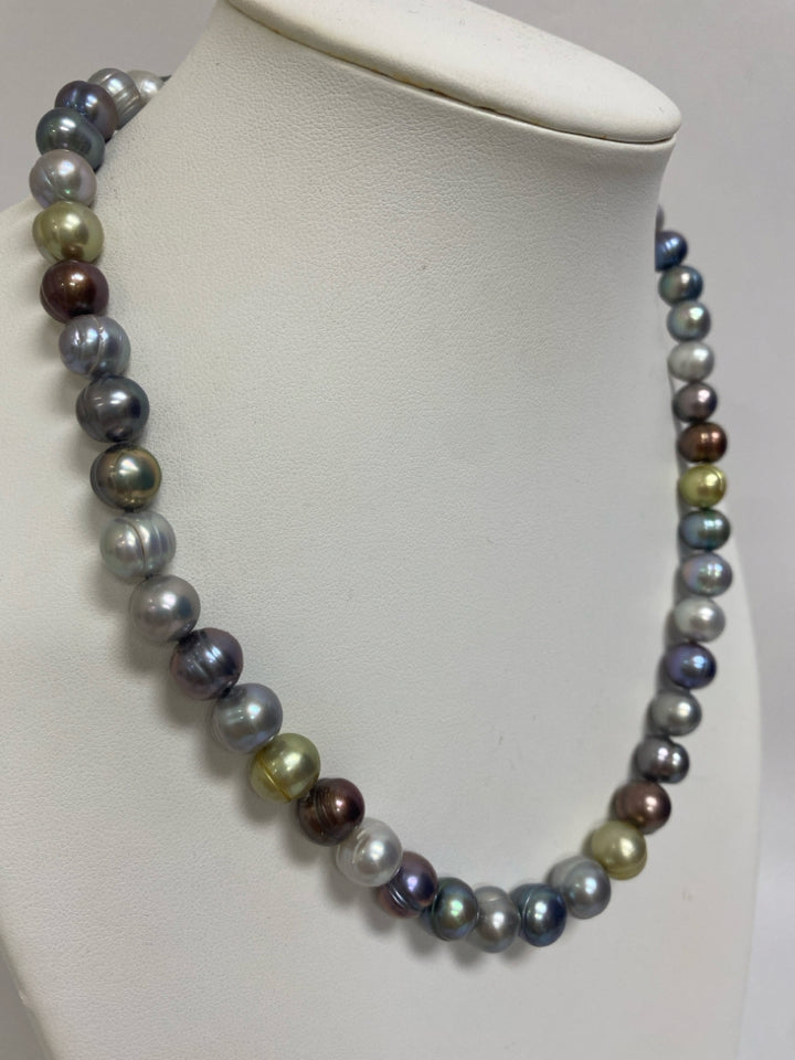 Silver Multi Color Pearl Necklace