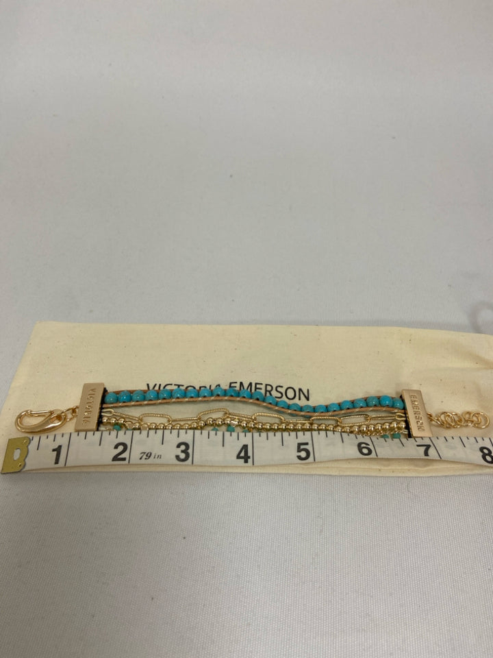 Victoria Emerson Gold Color Turquoise Beaded Bracelet