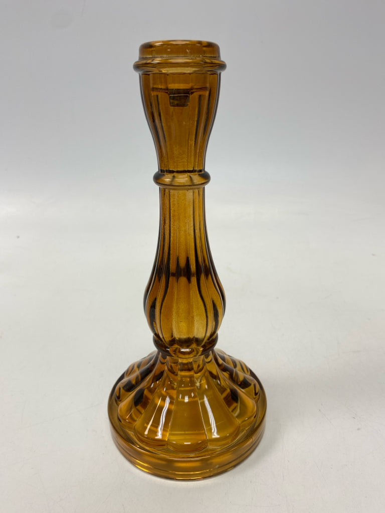 Amber Ribbed Glass Candleholder(s)
