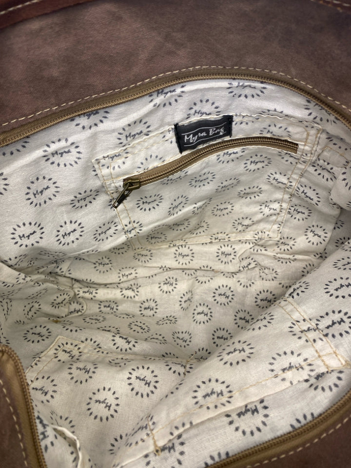 Myra Bag Cream Gray/Brown Print Handbag