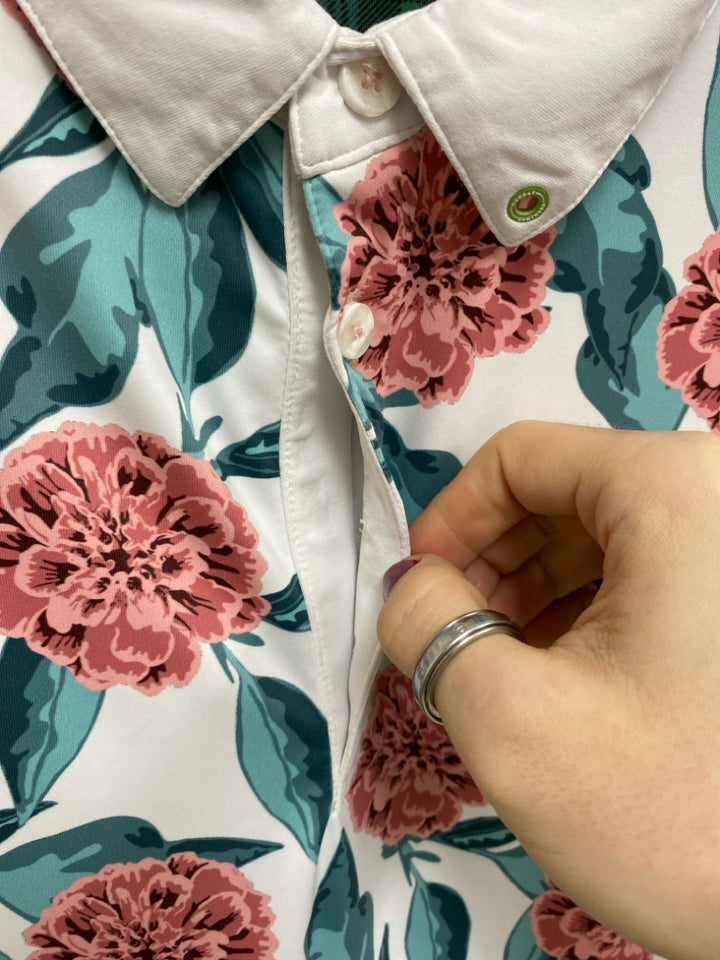 Size XXL White Rose Floral Polo Men&