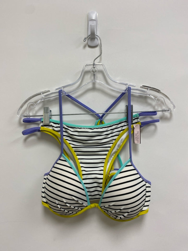 NWT Victoria Secret Size M Cream/Beige Aqua/Purple Striped Ladies Swimwear