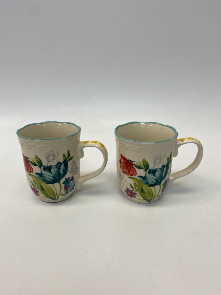 Pioneer Woman Cream Multi Color Floral Ceramic Coffee Mug
